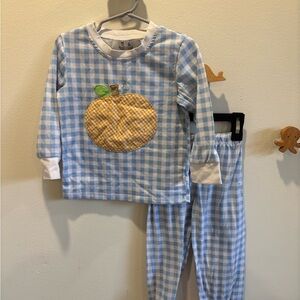 Children's Blue Gingham Pumpkin Appliqué Pajama Set